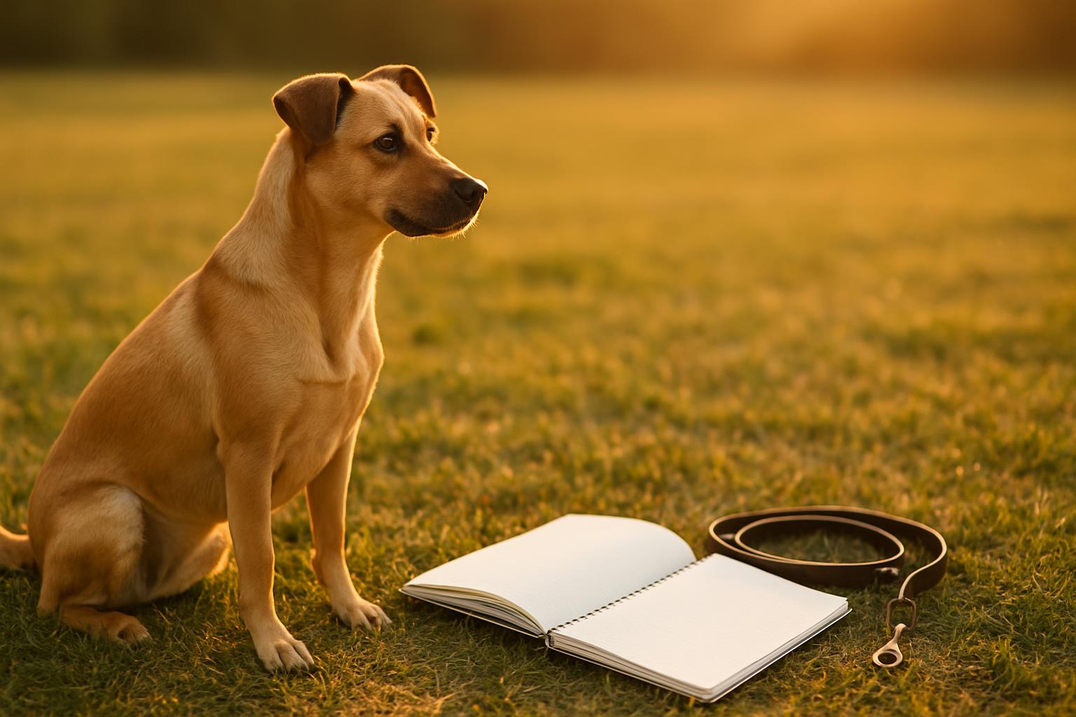 Dog sitting calmly in city park